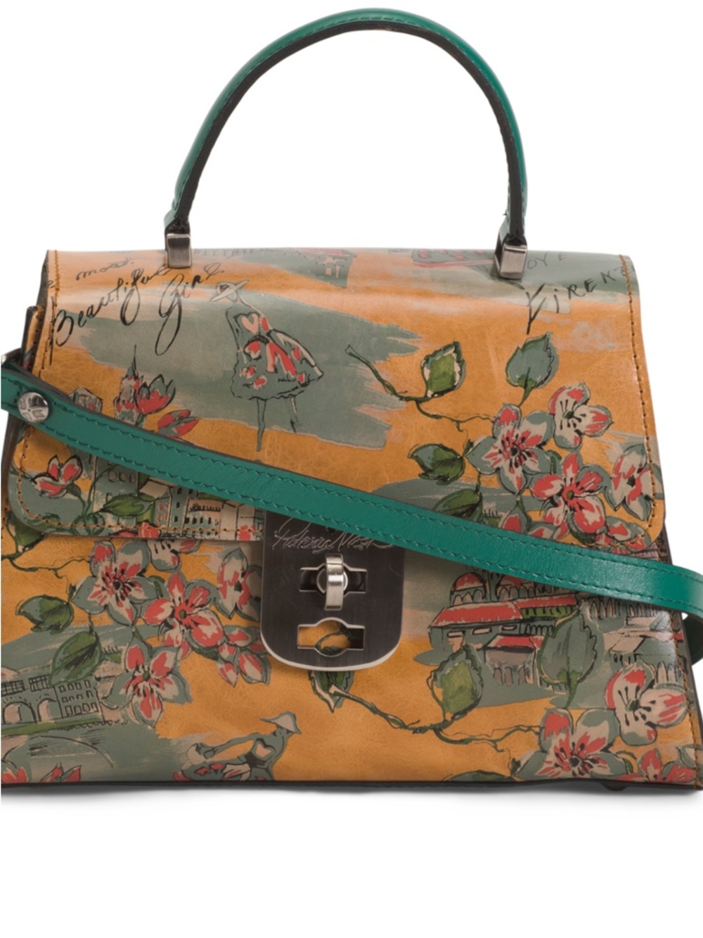Patricia Nash Floral Top-Handle Satchel in Mustard and Teal